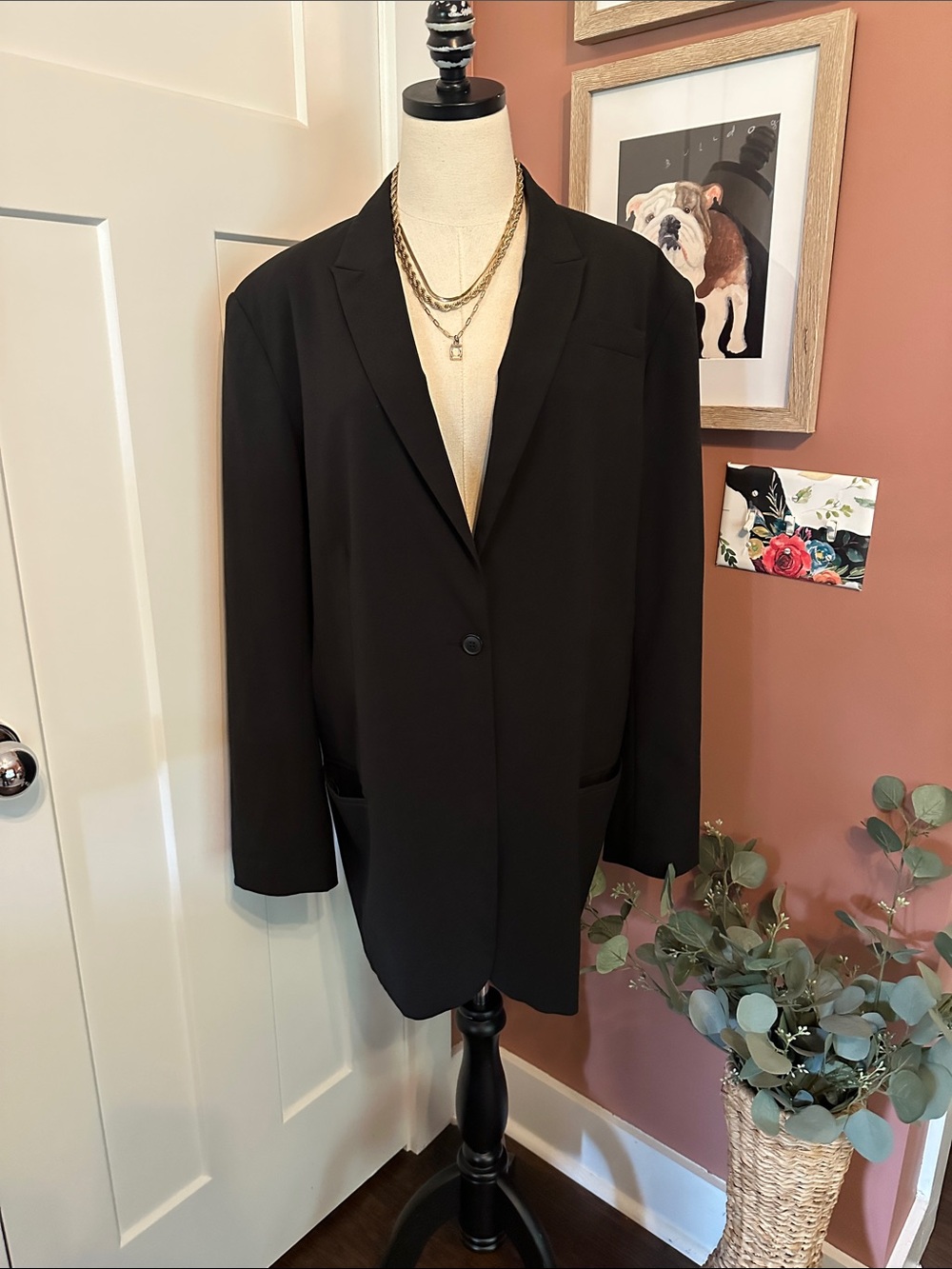 Norma Kamali women’s Boyfriend Black Single-Button XXL lined pockets Blazer
